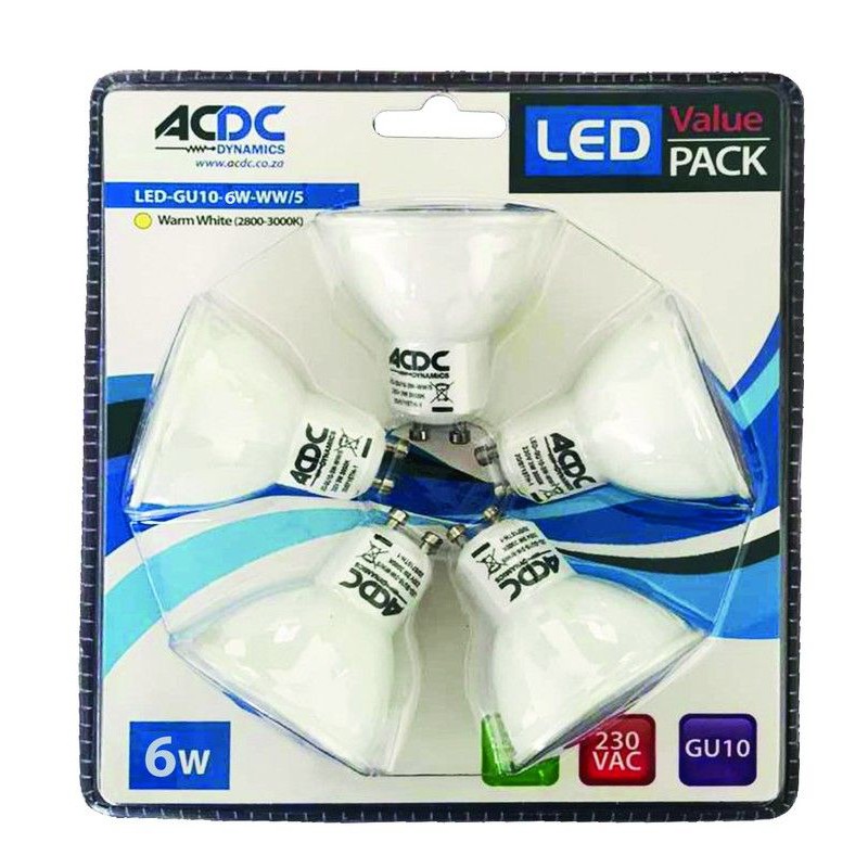 ACDC LED-GU10-6W-CW/5 230VAC 6W GU10 Cool White Down Light /5 Pack - GeeWiz