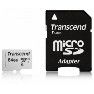 Transcend TS64GUSD300S-A 64GB MicroSDXC/SDHC Class 10 U1 Memory Card with SD Adapter