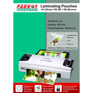 PARROT A4 Laminating Pouches (Box 100) - A4 / 220x310mm / 160 Microns