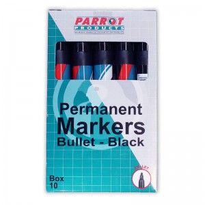 PARROT Black Bullet Markers - Permanent Bullet Tip Markers (Box of 10)