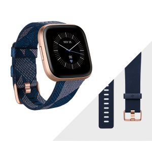 Fitbit Versa 2 Smartwatch Special Edition - Navy Pink Woven/ Copper Rose Aluminium (with Small and Large Bands)