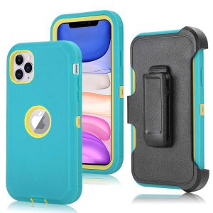 Tuff-Luv Armour-Tuff Rugged Case (With Removable belt Clip) for Apple iPhone 11 Pro - Turquoise/Yellow