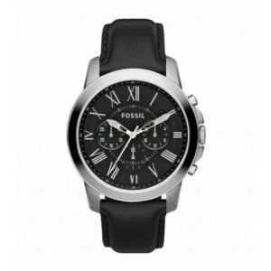 Fossil Men's Grant Chronograph Quartz Stainless Steel and Leather Watch - Black