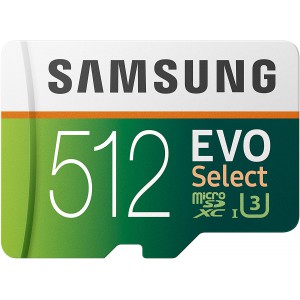 SAMSUNG EVO Select 512GB MicroSDXC UHS-I U3 100MB/s Full HD and 4K UHD Memory Card with Adapter (MB-ME512HA)