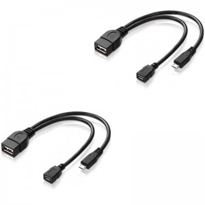 Micro USB Host OTG Cable with Micro USB Power connector (20cm) - 2 Pack