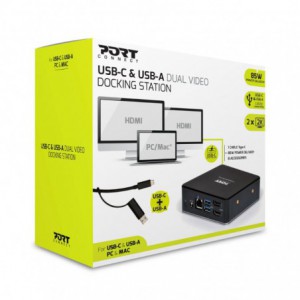 Port Connect USB/Type-C Dual Video Docking Station - Black