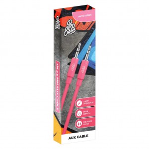 Pro Bass Unite Series- Boxed Auxiliary Cable - Pastel Pink - 1m
