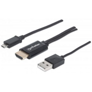 Manhattan MHL HDTV Cable - Micro-USB 5-pin to HDMI with USB type-A power -  GeeWiz