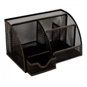SDS M810 Wire Mesh Clip  Pen and Memo Holder with Drawer Organizer - Black