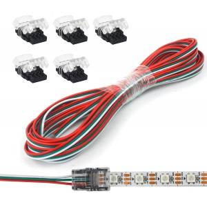 5 Pack 3 Pin 10mm Led Strip Light Connectors with 5M Extension Cable