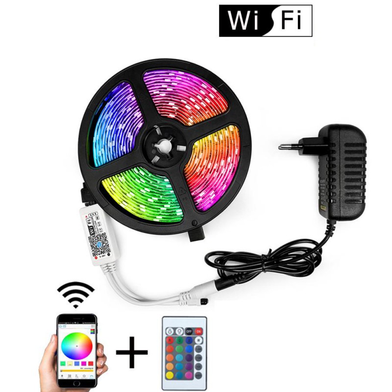 5m RGB Wifi Smart LED Strip Light kit with DC12V Power Supply -  alexa/google home enabled - GeeWiz