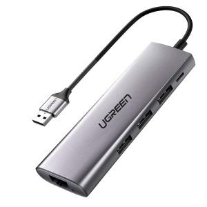 UGreen USB 3.0 3-port Hub with 10/100/1000 LAN Adapter - Grey