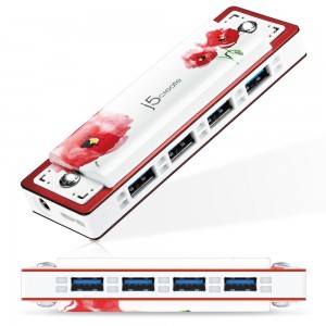 J5create JUH345Re Harmonica White &amp; Red 4x USB 3.0 Hub