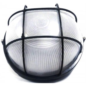 Noble Pays Round Bulkhead Light Fitting Large With Grid - Black