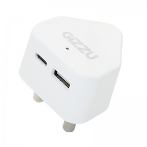 Gizzu Wall Charger Type C 20W/USB SA 3 Prong - White