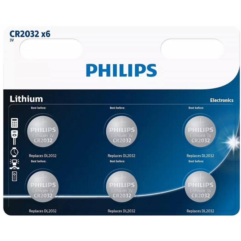 Philips CR2032 Lithium Button Batteries - 6-Pack - GeeWiz