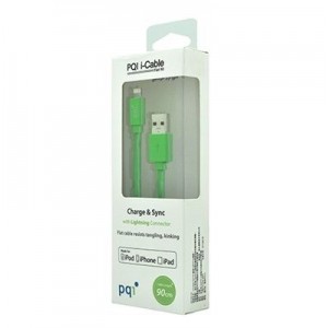 PQI - Apple Certified 90cm Flat Cable Length Lightning 8-Pin Syncing and Charging - Green