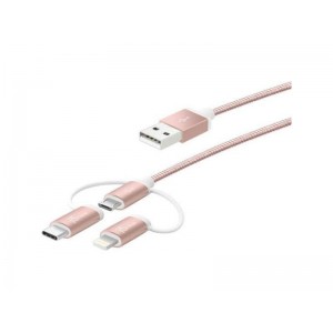J5 Create JMLC10 3-In-1 Universal Charge and Sync Cable - 100cm - Rose Gold