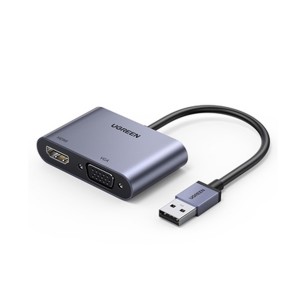 Ugreen USB3.0 A Male to HDMI &amp; VGA Female 1080P@60HZ High Performance Adapter - Grey