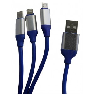 Geeko 3 In 1 Charging and Data Cable With Lightning - Blue/Silver