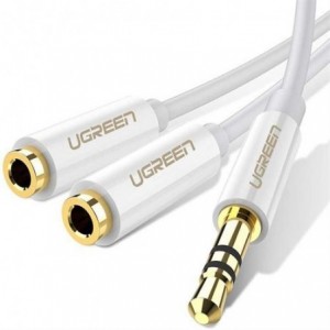 Ugreen 3.5mm Audio Male To 2x Female Audio Splitter - 0.25m Adapter With Gold-Plated Connectors - White