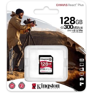 Kingston Technology SDR2/128GB Canvas React Plus 128GB SD Card | SDXC UHS-II | 300R/260W U3 V90 | Full HD/4K/8K | SDR2 Memory Card