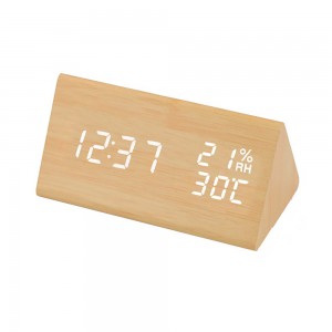 Triangle Wooden Clock with LED Display - Light Brown
