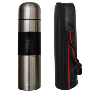 Totally 1 Litre Bullet Stainless Steel Flask With Antislip Grip and Bag