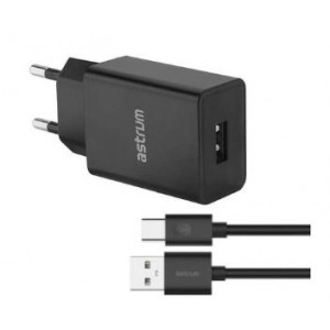 Astrum Pro U20 10W 2A USB-A Wall Fast Travel Charger + USB-C Cable – Black