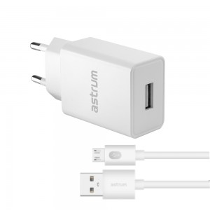 Astrum Pro U20 10W 2A USB-A Wall Fast Travel Charger + Micro USB Cable – White