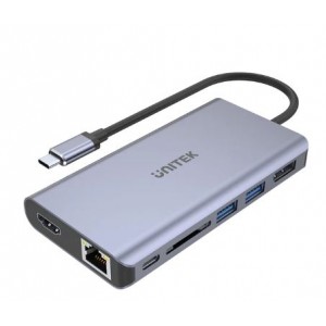 Unitek uHUB S7+ 7-in-1 USB-C Ethernet Hub with MST Dual Monitor- 100W Power Delivery and Card Reader (D1056A)