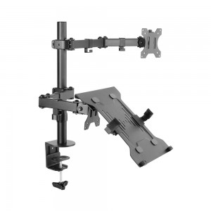 Brateck Economical Double Joint Articulating Steel Monitor Arm with Laptop Holder - Fit Most 13"-32" Monitors