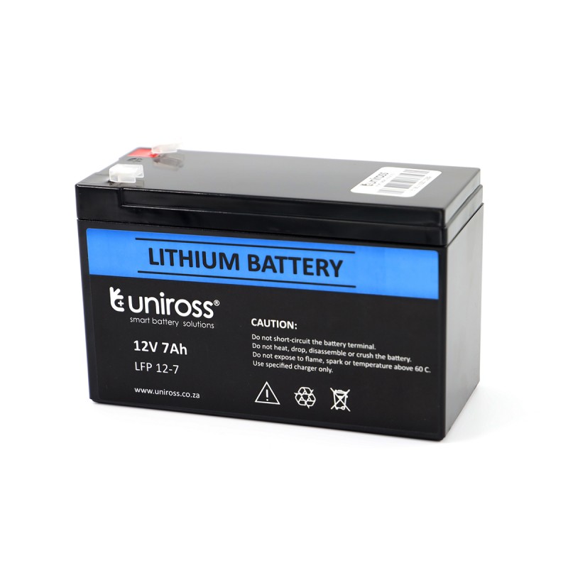 UNIROSS 12V / 7Ah (7A Discharge) Lithium LifePO4 Battery - compatible with  Alarms / CCTV - GeeWiz