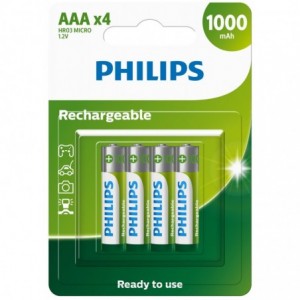 Philips AAA Rechargeable Batteries - up to 500 Charges / 1000mAH / 4 Pack