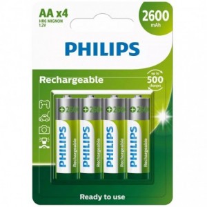 Philips AA Rechargeable Batteries - Up to 500 Charges / 2600mAH / 4 Pack