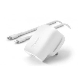 Belkin BoostCharge USB-C 30W Single USB-C Port with USB-C to Lightning Cable - White