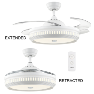 Bright Star Lighting - White Retractable Ceiling Fan with Bluetooth Speaker
