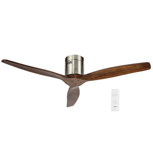 Bright Star Lighting - Satin Nickel Ceiling Fan With Solid Wooden Blades in Walnut Colour