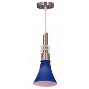 Bright Star Lighting - Satin Chome Pendant with Colour Glass - Blue