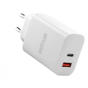 Astrum Pro Dual PD65 65W USB-A and USB Type-C Wall Adapter Charger - White