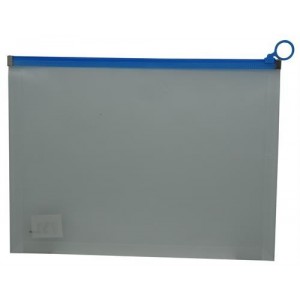 Brainware A4 Clear Carry Folder With Blue Easy Slide Zip Closure