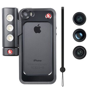 Manfrott Klyp+ Deluxe Photo Kit (Black Bumper + SMT LED Light + Set of 3 Lenses) for iPhone 5/5S