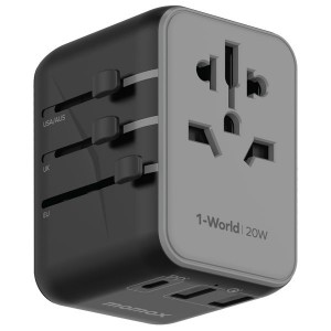 Momax 1-World 20W 3-Port + AC Travel Adapter - Black