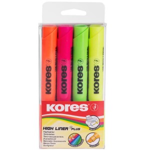 Kores High Liner Plus Set of 4 Mixed Colour Highlighters