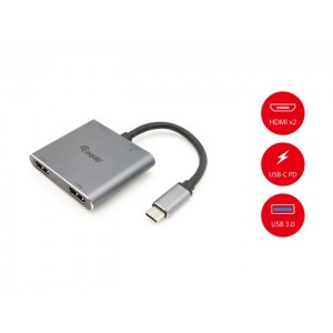 Equip 133484 USB-C 4 in 1 Dual HDMI Adapter (USB 3.0 - 100W USB PD)
