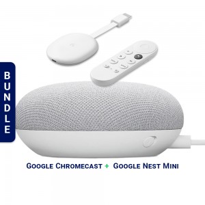 Chromecast with Google TV 1080p HDR - Snow + Google Nest Mini Smart Speaker (2nd Gen) (SMART HOME BUNDLE)