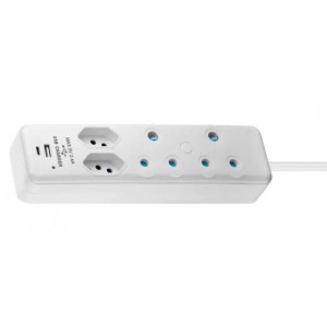 Switched 4 Way Extension Lead with 1x Type C + 1x USB – 2M - White