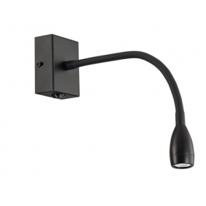 Brightstar WB040/1 Black Metal Wall Fitting with Gooseneck Arm for LED and Switch
