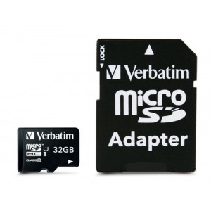 VERBATIM 32GB MICROSDHC CLASS 10 MEMORY CARD WITH ADAPTOR