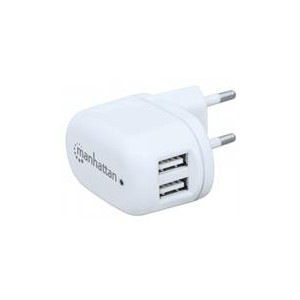 Manhattan 101745 PopCharge Home-Europlug C5 USB Wall Charger with Two Ports